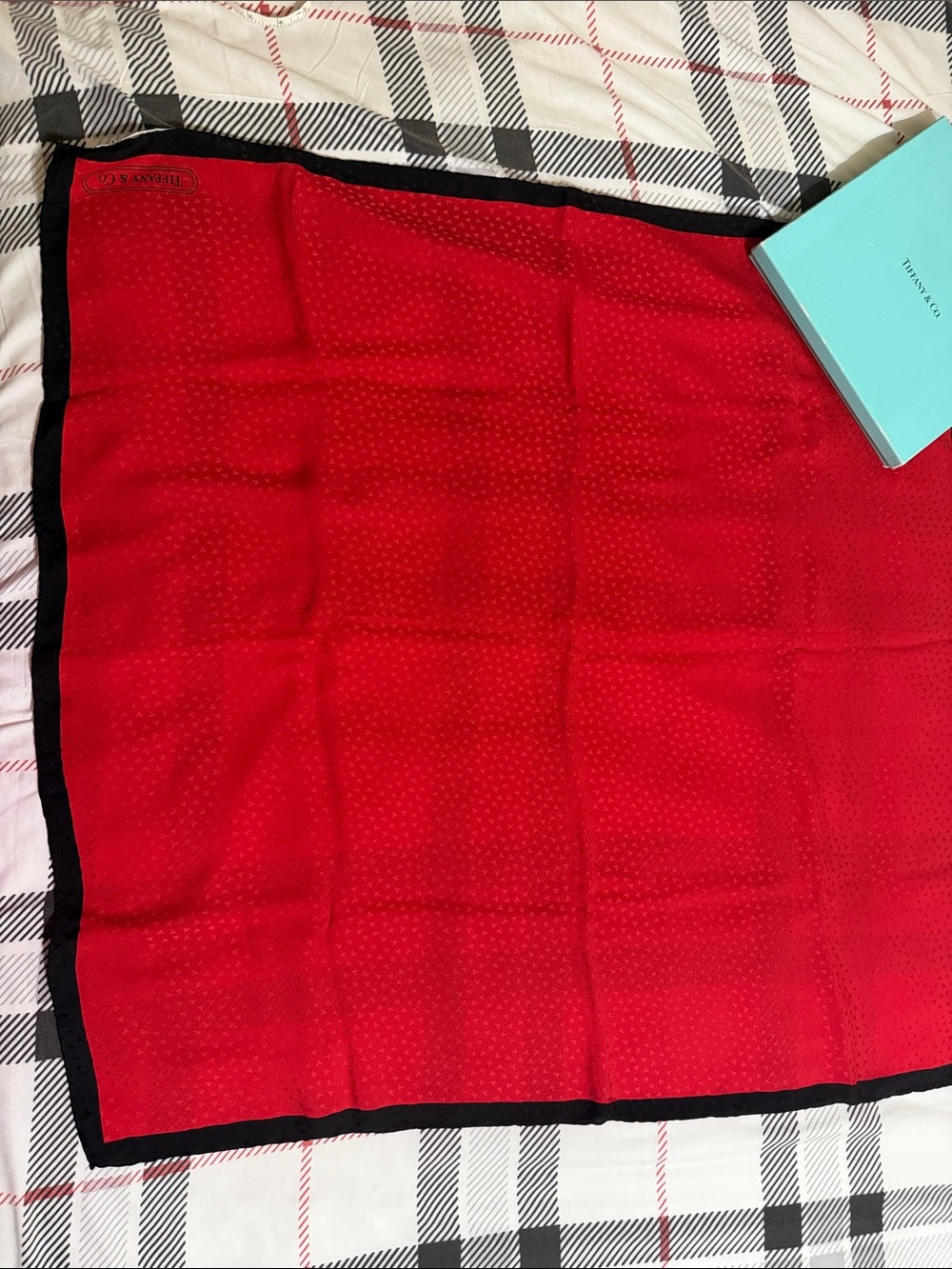 Tiffany & Co. Red Scarf with Black Border